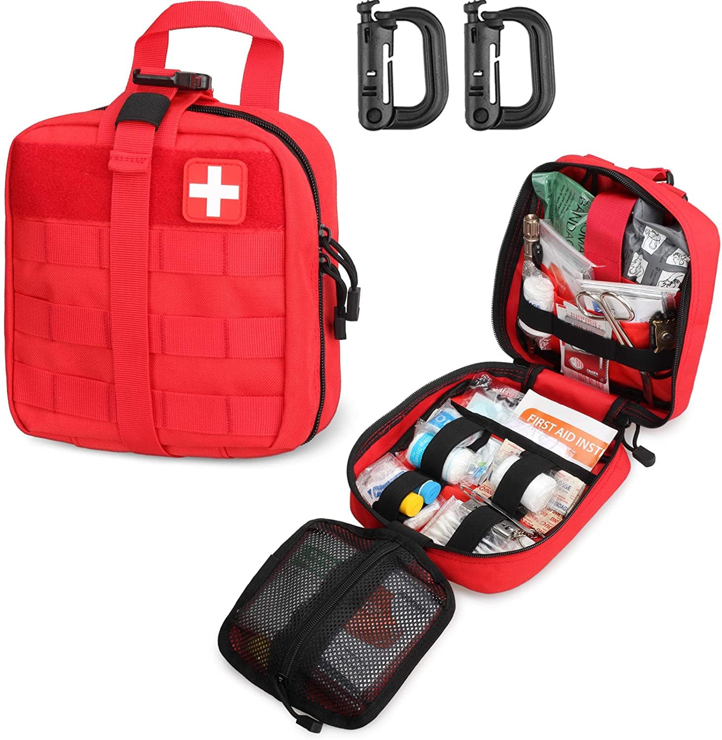 Akpa enyemaka ndị agha Red Tactical First Pouch gụnyere Red Cross Patch